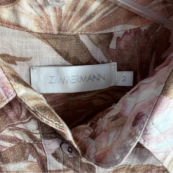 Zimmermann Andie Cuff Playsuit  Sepia Floral Linen Romper Short Sleeve Sz M - Picture 5 of 6